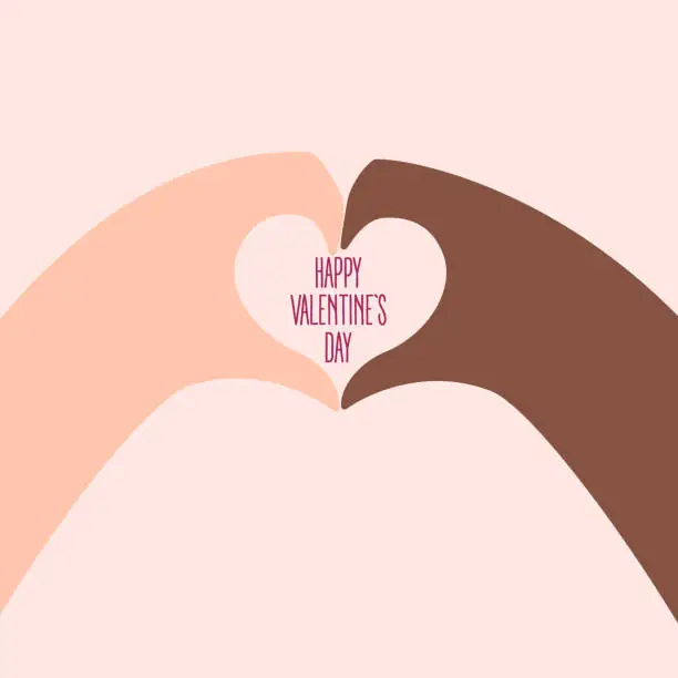 Vector illustration of African and american hands make heart on valentine day