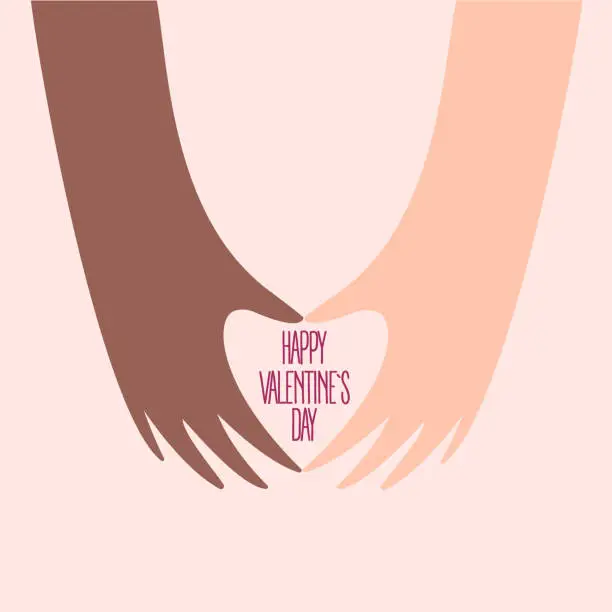 Vector illustration of African and american hands make heart on valentine day