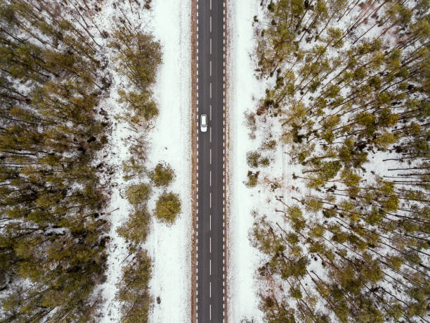 istock forest road in winter view from above 917451044