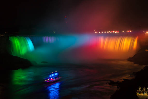 オンタリオ州 (カナダ) で夜のナイアガラの滝 - niagara river ストックフォトと画像