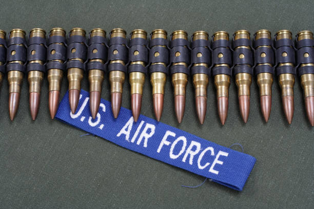istock ammunition belt on US AIR FORCE uniform background 917455616