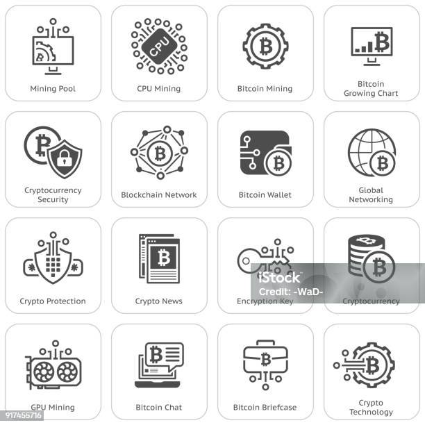 Bitcoin And Blockchain Cryptocurrency Icons Stock Illustration - Download Image Now - Cryptocurrency, Icon Symbol, Blockchain