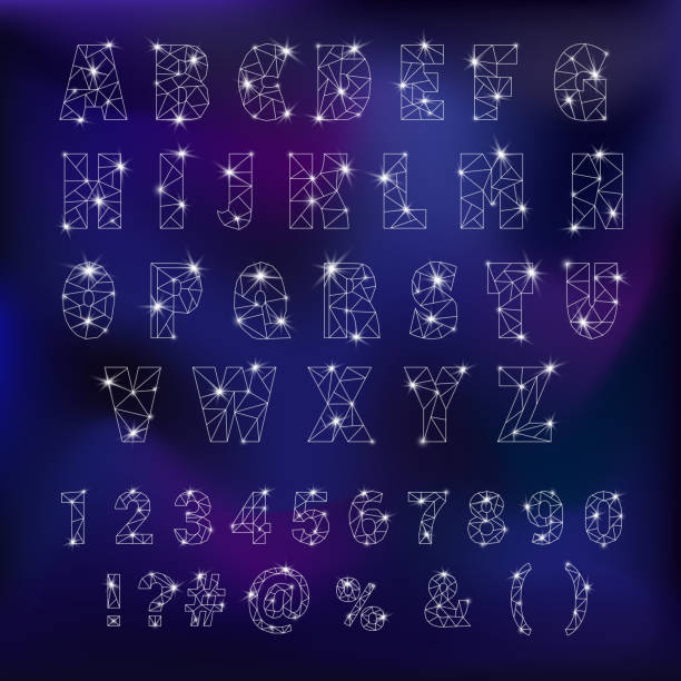 Alphabet ABC vector alphabetical font constellation with letters from stars astromomy alphabetic typography illustration isolated on night background Alphabet ABC vector alphabetical font constellation with letters from stars astromomy alphabetic typography illustration isolated on night background. constellation stock illustrations