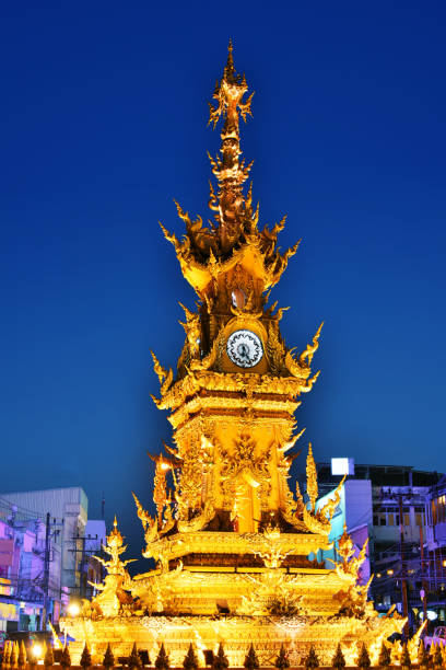 istock Golden Clock Tower in Chiang Rai, Thailand after sunset 917456038