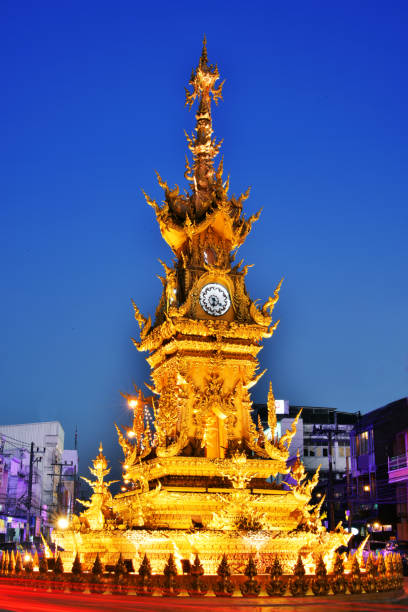 istock Golden Clock Tower in Chiang Rai, Thailand after sunset 917456058