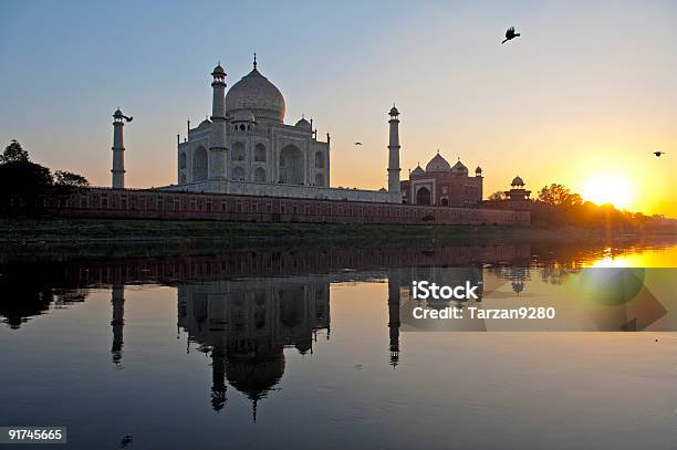 Taj Mahal Y Su Reflejo En Río Yamuna Foto de stock y más banco de imágenes de Agra - Agra, Agua, Aire libre