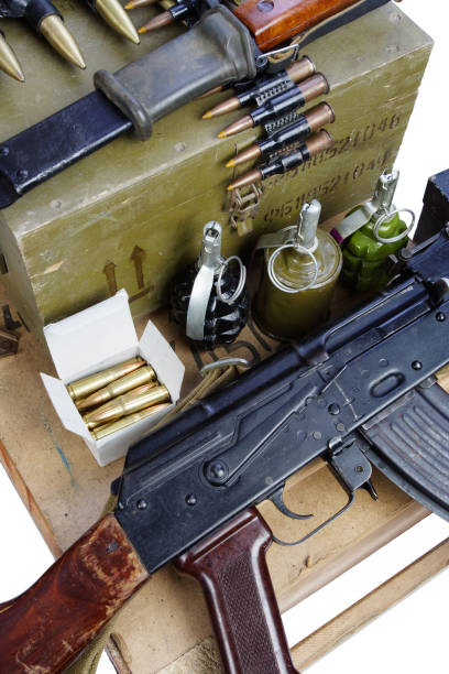 istock army box of ammunition with AK47 rifle and ammunition 917458250