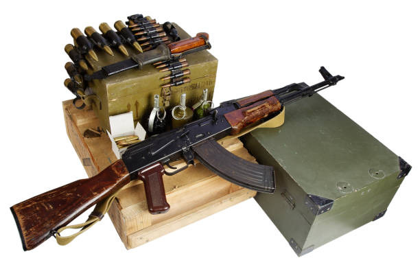 istock army box of ammunition with AK47 rifle and ammunition 917458366
