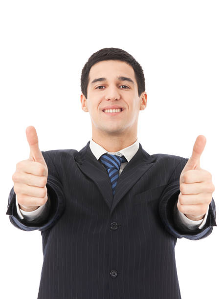 istock Happy businessman with thumbs up gesture, isolated on white 91745967