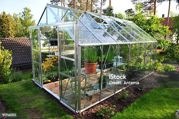 Garden Greenhouse Stock Photo - Download Image Now - Greenhouse, Vegetable Garden, Glass - Material