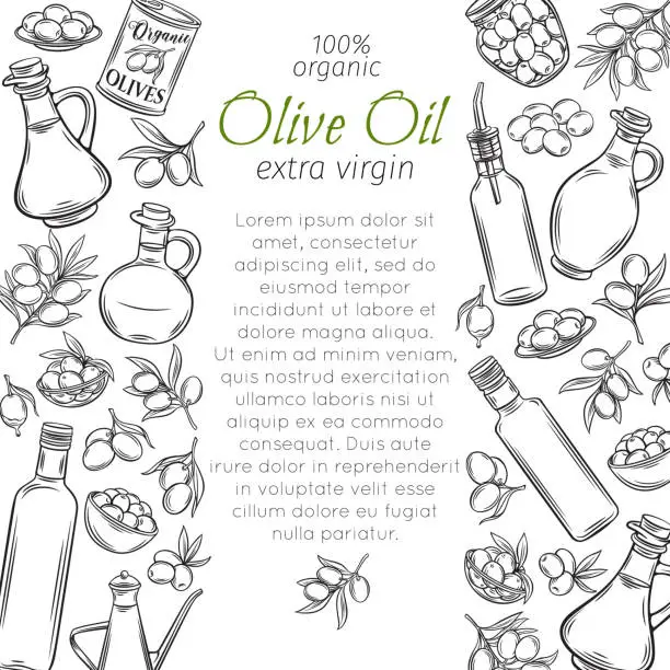 Vector illustration of hand drawn sketch olives and olive oil
