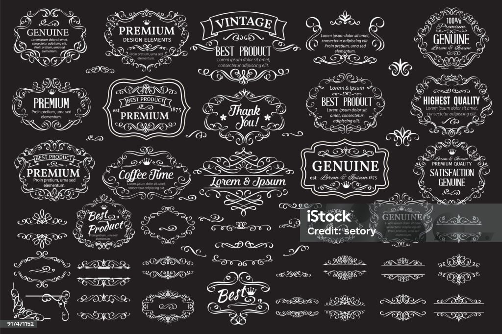 Calligraphic design elements Calligraphic design elements . Decorative swirls or scrolls, vintage frames , flourishes, labels and dividers. Retro vector illustration Border - Frame stock vector