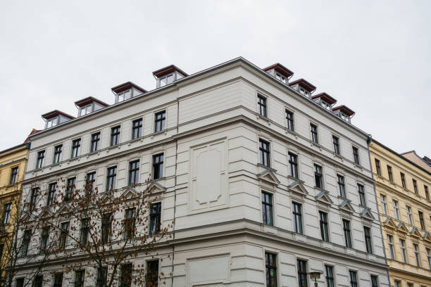 istock Corner angle apartment block with dormer windows 917476142