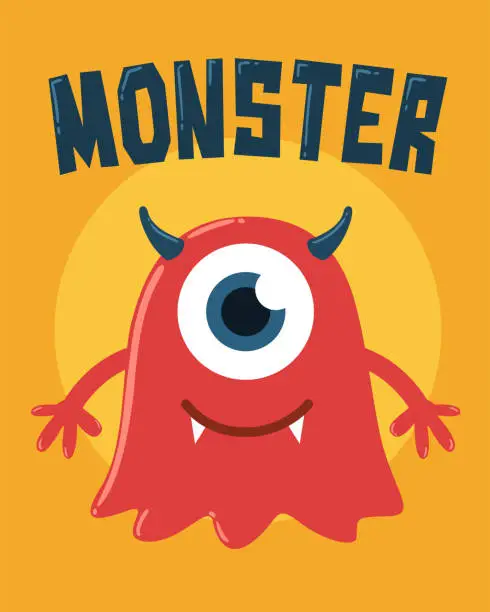 Vector illustration of One Eyed Monster with Horns
