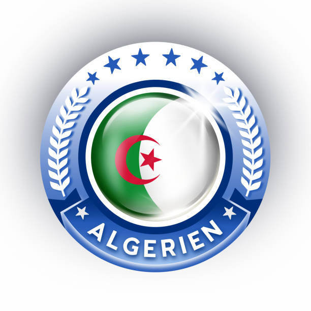 algerien-taste mit algerischen fahne, isoliert auf weiss - soccer soccer ball symbol algeria stock-grafiken, -clipart, -cartoons und -symbole