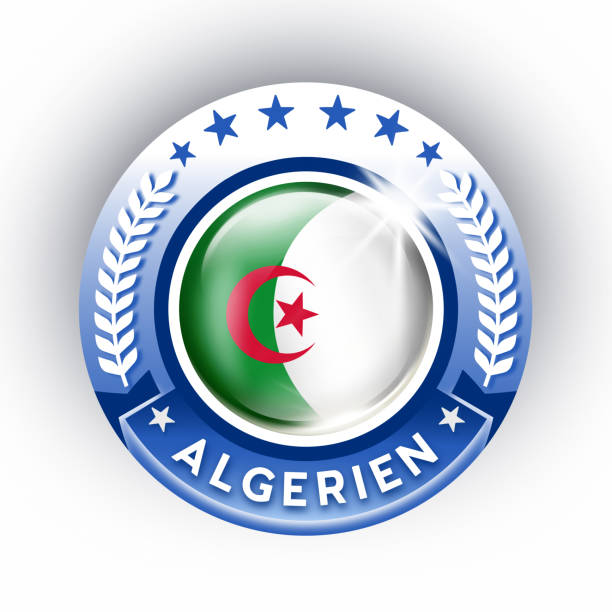algieria przycisk z algierską flagą odizolowaną na białym - soccer soccer ball symbol algeria stock illustrations