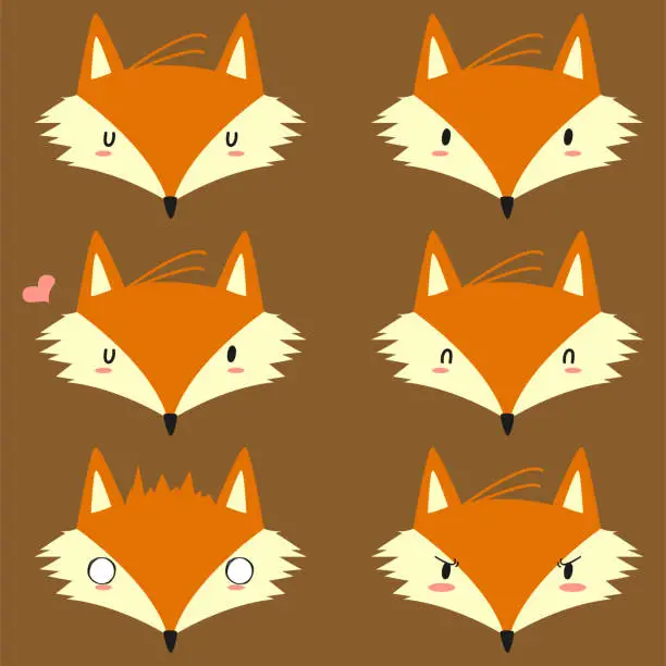 Vector illustration of Cute Fox Emojis Vector Set