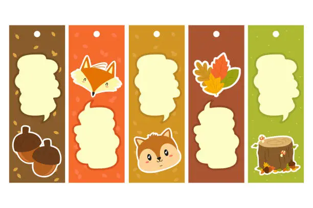 Vector illustration of Autumn Characters Bookmark Vector Set