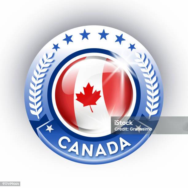 Canada Button With Canadian Flag Isolated On White Stock Illustration - Download Image Now - 2018, Achievement, Badge