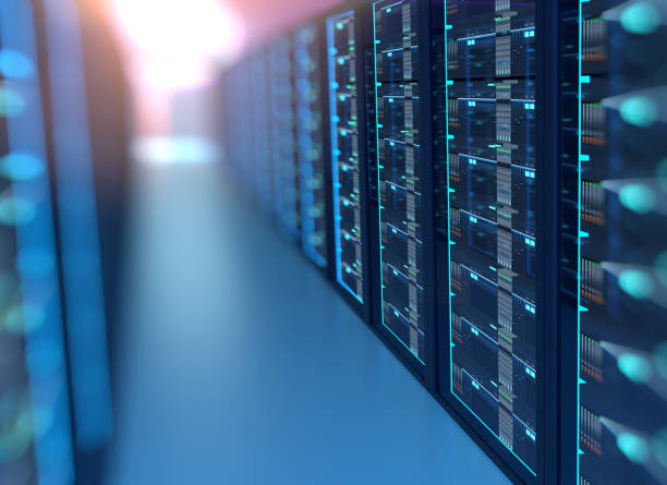 istock Corridor of  server room with server racks in datacenter. 3d illustration 917502560