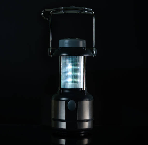 istock Camping lamp isolated on white background with copy space for text. Electric LED lantern with compass and handle 917505218
