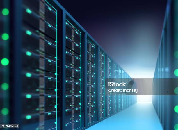 Ruang Rak Server Koridor Ruang Server Dengan Rak Server Di Pusat Data Ilustrasi 3d Foto ...