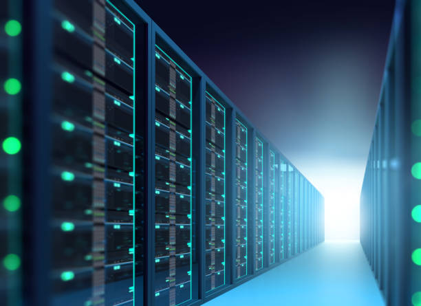 istock Corridor of  server room with server racks in datacenter. 3d illustration 917505508