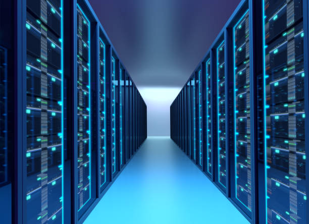 istock Corridor of  server room with server racks in datacenter. 3d illustration 917505588