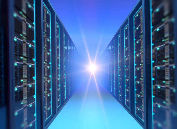 istock Corridor of  server room with server racks in datacenter. 3d illustration 917505636