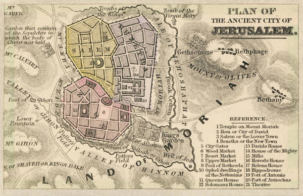 plan der alten stadt von jerusalem - jerusalem stock-grafiken, -clipart, -cartoons und -symbole