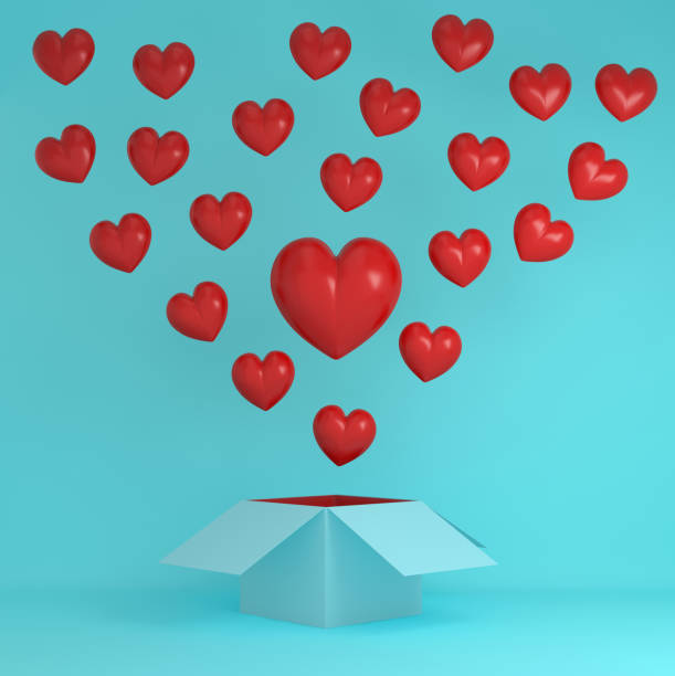 istock Outstanding red heart creative idea outside the box on blue pastel background.  Idea illustration of love and valentine day depicts everlasting love passion for romantic couple. minimal love concept. 917519134