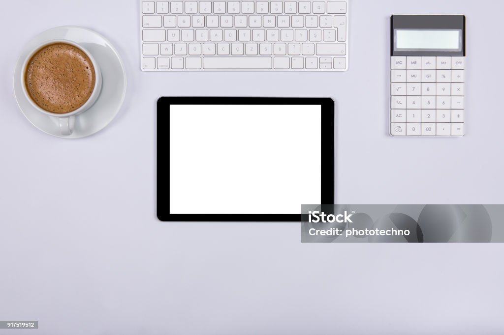 White workspace and blank screen tablet Accessibility Stock Photo