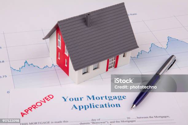 House On A Financial Graph Stock Photo - Download Image Now - Mortgage Loan, Mortgage Document, Application Form