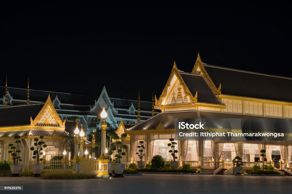 The Pavilions in The RoyalCremation Ceremony for late King Bhumibol Adulyadej Night view of The Pavilions around The Royal Crematorium in The Royal Cremation Ceremony for late King Bhumibol Adulyadej Architecture Stock Photo