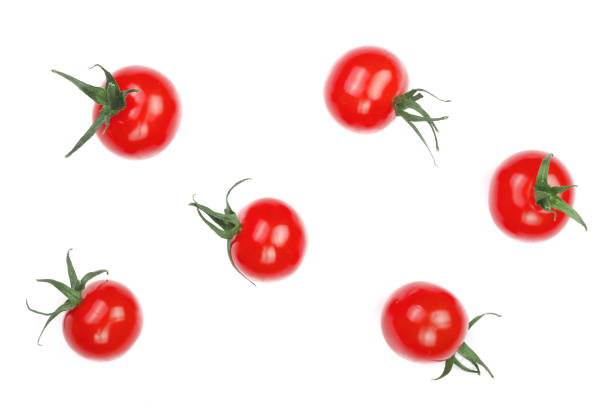 istock Cherry small tomatoes isolated on white background. Set or collection. Top view. Flat lay 917531304