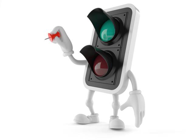 istock Green traffic light character holding thumbtack 917531368