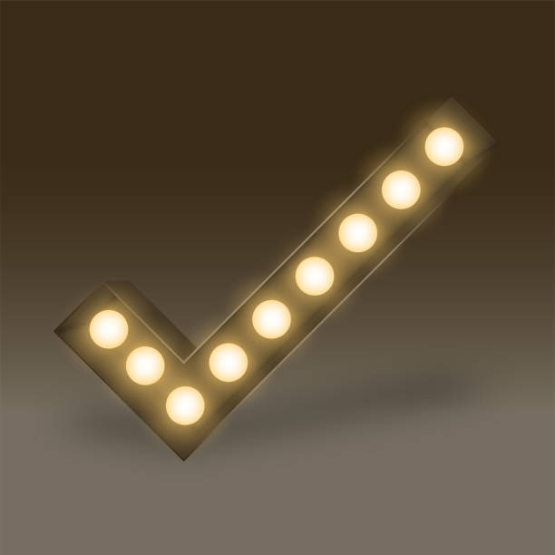 istock Symbol Incandescent light bulb box set Check mark sign icon, illustration retro 3D style isolated glow in dark background 917531818