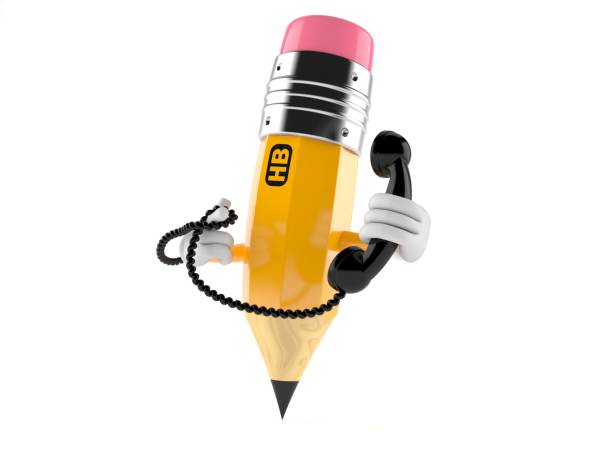 istock Pencil character holding a telephone handset 917532566