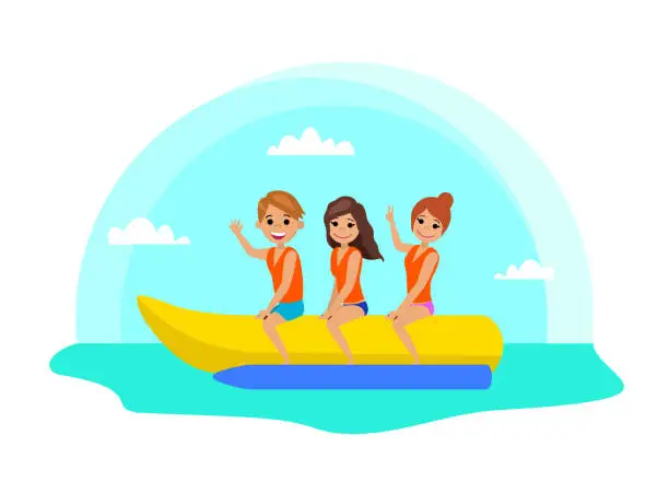 Vector illustration of People ride on the banana boat.