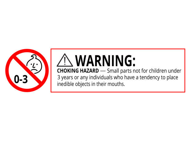 ilustrações de stock, clip art, desenhos animados e ícones de not suitable for children under 3 years choking hazard forbidden sign sticker isolated on white background vector illustration. small parts, warning, prohobited sign - years