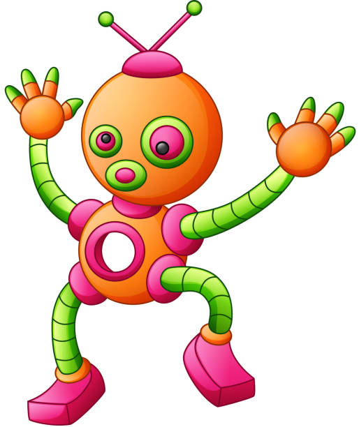 ilustrações de stock, clip art, desenhos animados e ícones de cute cartoon dancing robot isolated on white background - 4811