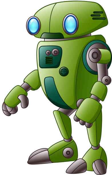 illustrazioni stock, clip art, cartoni animati e icone di tendenza di personaggio del cartone animato robot verde isolato su sfondo bianco - 4814