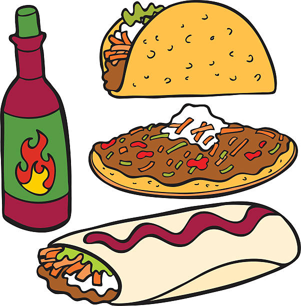 Mexican Food Items Color vector art illustration