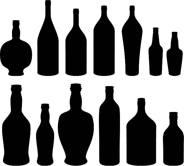 Several silhouettes of bottles vector art illustration