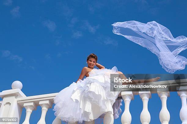 Felice Sposa Con Velo In Cielo Xxxl - Fotografie stock e altre immagini di Abito da sposa - Abito da sposa, Adulto, Allegro