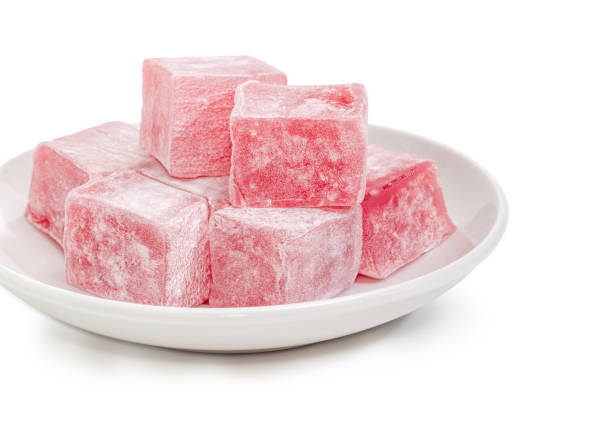 istock Turkish delight flavored with rose water on saucer closeup 917546924