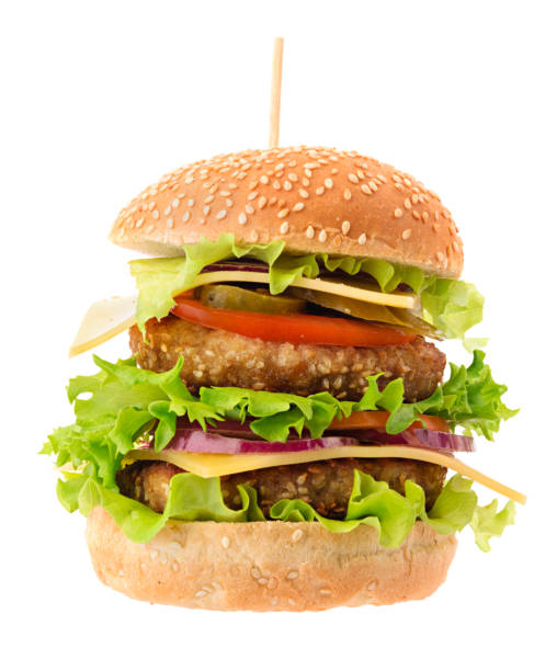 istock Delicious double burger isolated on white background 917549740