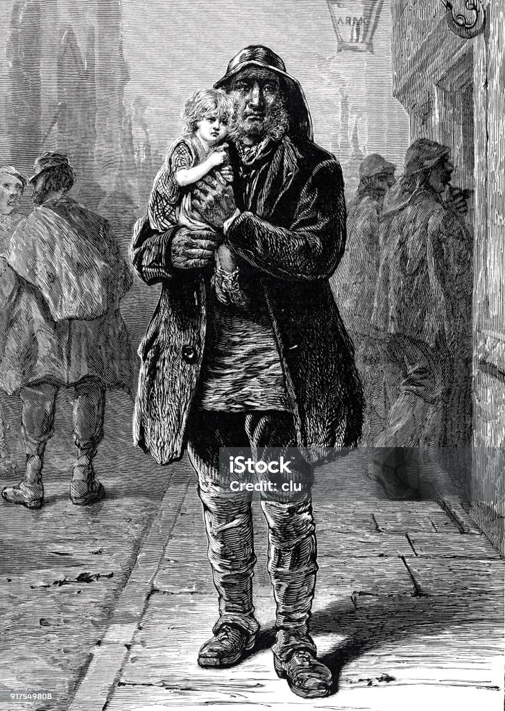 An elderly man wears a young girl on his hands Illustration from 19th century 1877 stock illustration