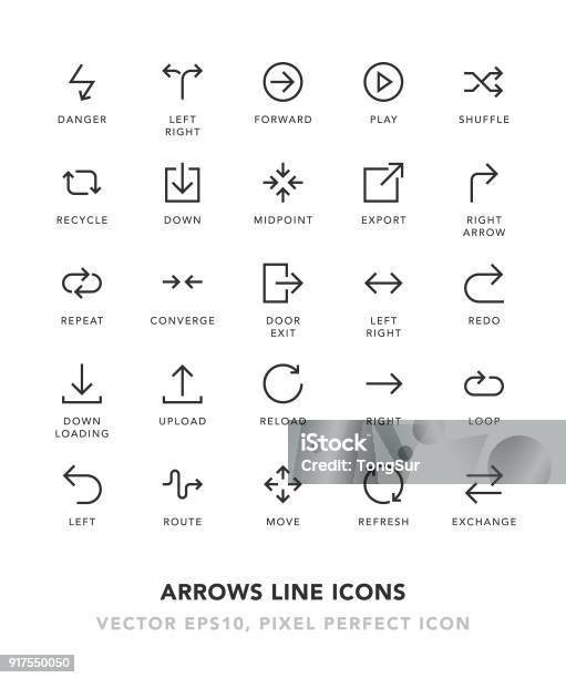 Arrows Line Icons Stock Illustration - Download Image Now - Icon Symbol, Arrow Symbol, Downloading