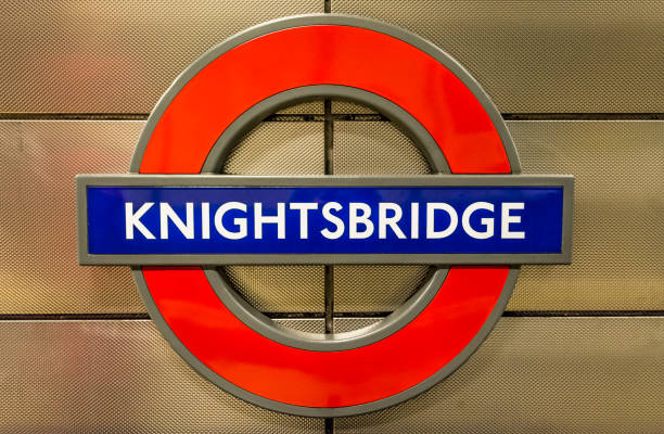 Famous Knightsbridge Tube station in London London, UK - 17 August 2017. Knightsbridge station in London is well known for it's position, it is located in one of the richest parts of London, with the world's famous Harrods Store within a very short walking distance. harrods photos stock pictures, royalty-free photos & images